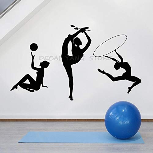 63x108cmNombre de tamaño personalizable DIY silueta de gimnasta calcomanía de pared deportes niña club deportivo sala de gimnasia rítmica decoración de interiores vinilo adhesivo para ventana mural