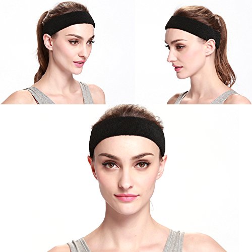 (6Pcs Headband) - Sweatband Sports Headband for Men & Women Moisture Wicking Athletic Cotton Terry Cloth Sweatband for Tennis, Basketball, Running, Gym, Working Out