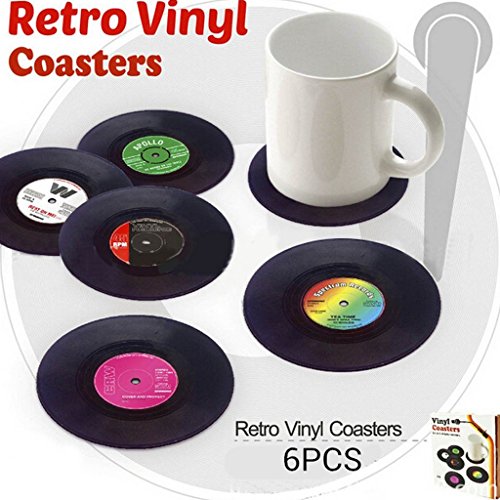 6x Coaster Copa Sostenedor de Bebida Mat Tabla Mantel Forma de CD Vinyl Record Redonda Vendimia