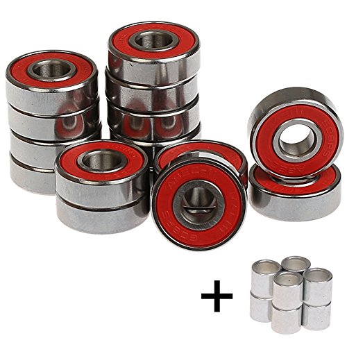 8, 16 o 32 piezas de rodamientos de carreras 608er 2RS ABEC-11 de Mach1 / Almacenaje y separador en una caja de metal para, por ejemplo, patines en línea, 16x Kugellager + 8x Spacer