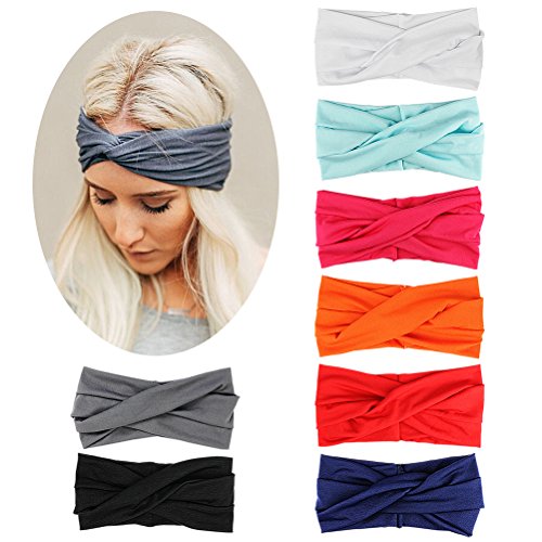 8 Piezas Turbante Para Mujer Color Puro Venda De Pelo Diadema Accesorios Para El Cabello