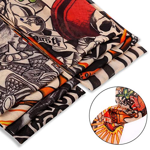 8pcs Mangas Tatuajes Falsos, Rymall Tatuajes Temporales Brazo Medias Mangas Disfraces Arte Temporal Hombres y Mujeres, Manguitos de ciclismo