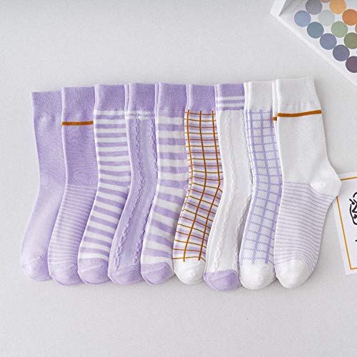 9 Pares/Calcetines Púrpuras Medias De Tubo para Mujer Medias De Rayas Púrpuras para Mujer-C3