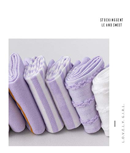 9 Pares/Calcetines Púrpuras Medias De Tubo para Mujer Medias De Rayas Púrpuras para Mujer-C3