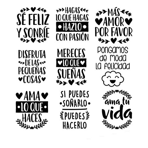 9 Vinilos de pared con frases motivadoras. Ideal para enchufes, espejos, cristales. Todo tipo de superficies.