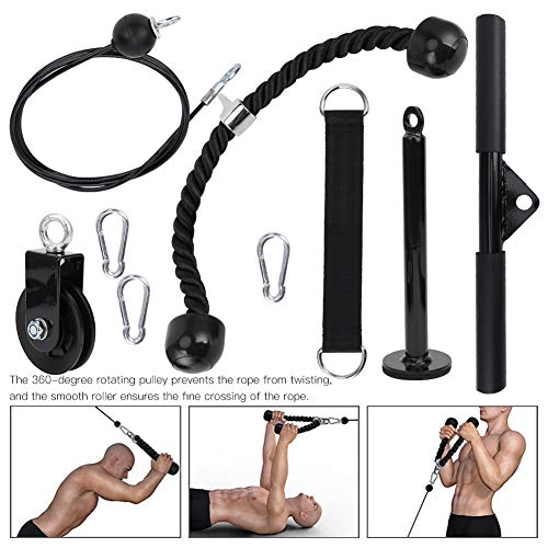 9Pcs / Set Ejercitador de Fuerza Sistema de polea de Cable Ejercitador de Entrenamiento de Fuerza de Brazos Hombres Mujeres LAT Pulldowns, Curl de bíceps, Tríceps para Gimnasio en casa