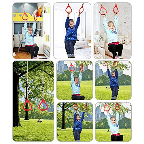 _YIFEIKU Co.,Ltd. Barra trapecio para niños, anillos de gimnasio, parque infantil, columpio, accesorios para ejercicio, fitness, interior y exterior (rojo)