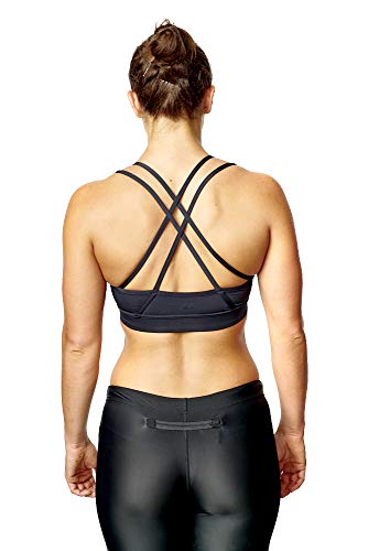 AA Sportswear - Sujetador deportivo de nailon suave con tirantes cruzados en la espalda para mujer con sujeción media para practicar yoga, gimnasio, fitness, ejercicio Negro Negro ( 36