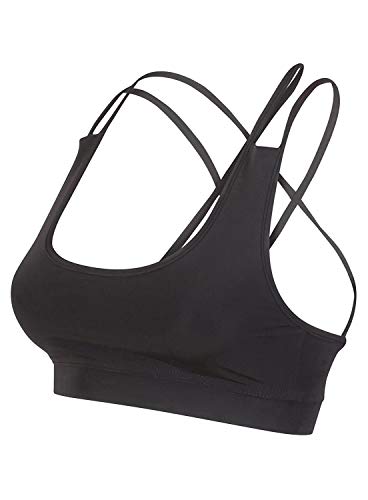 AA Sportswear - Sujetador deportivo de nailon suave con tirantes cruzados en la espalda para mujer con sujeción media para practicar yoga, gimnasio, fitness, ejercicio Negro Negro ( 36