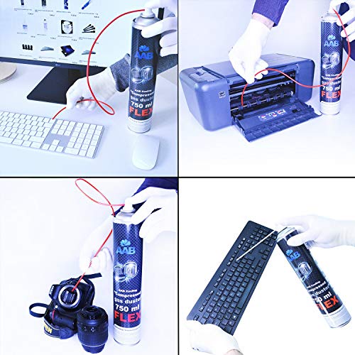 AABCOOLING Compressed Gas Duster FLEX 750ml - Conjunto de 2 - Spray con un Tubo Flexible, Limpiar PC y Televisiones, Spray de Aire Comprimido, Soplador de Aire