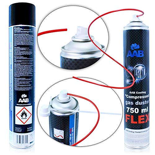 AABCOOLING Compressed Gas Duster FLEX 750ml - Conjunto de 2 - Spray con un Tubo Flexible, Limpiar PC y Televisiones, Spray de Aire Comprimido, Soplador de Aire