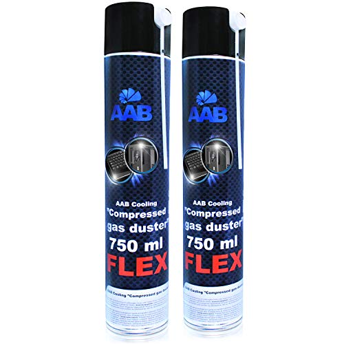 AABCOOLING Compressed Gas Duster FLEX 750ml - Conjunto de 2 - Spray con un Tubo Flexible, Limpiar PC y Televisiones, Spray de Aire Comprimido, Soplador de Aire