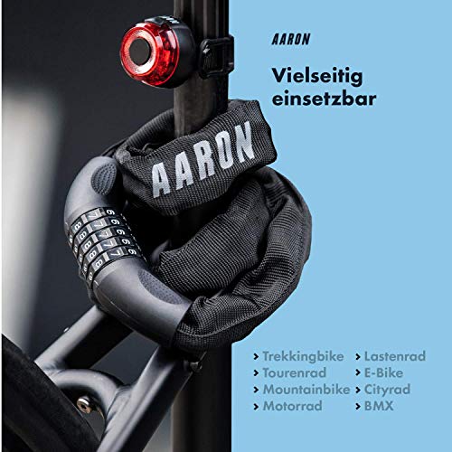 AARON Lock One - Candado para Bici con código numérico de 5 dígitos - Cadena de Seguridad para bicis utilitarias, eléctricas, de Trekking, montaña, Carretera y vehículos eléctricos - Acero