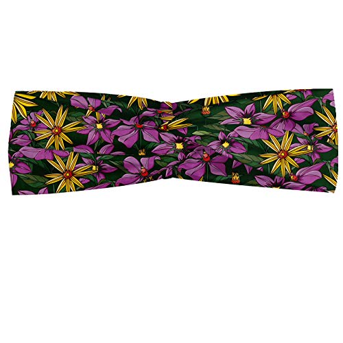 ABAKUHAUS Diadame Floral, Banda Elástica y Suave para Mujer para Deportes y Uso Diario La repetición del jardín del arte colorido con los lirios, Multicolor