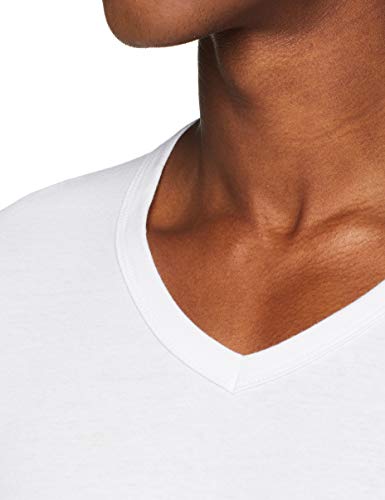 ABANDERADO Camiseta de algodón Manga Corta Cuello Pico, Blanco, L para Hombre