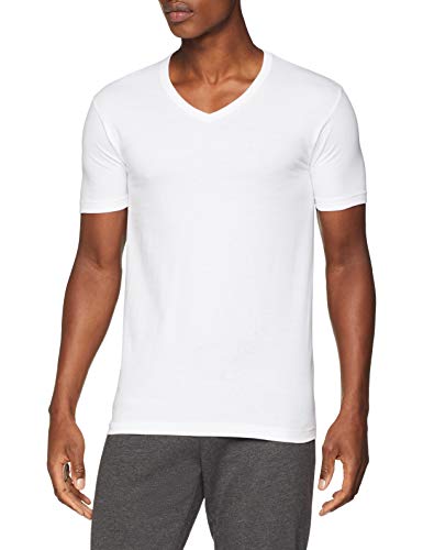 ABANDERADO Camiseta de algodón Manga Corta Cuello Pico, Blanco, L para Hombre