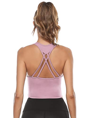 Abollria Sujetador Deportivo de Sujeción Fuerte para Mujer Sujetador Deportivo de Compresión Camiseta sin Mangas Push Up Running Bustier Correas Cruzadas en la Espalda para Correr, Fitness, HIIT