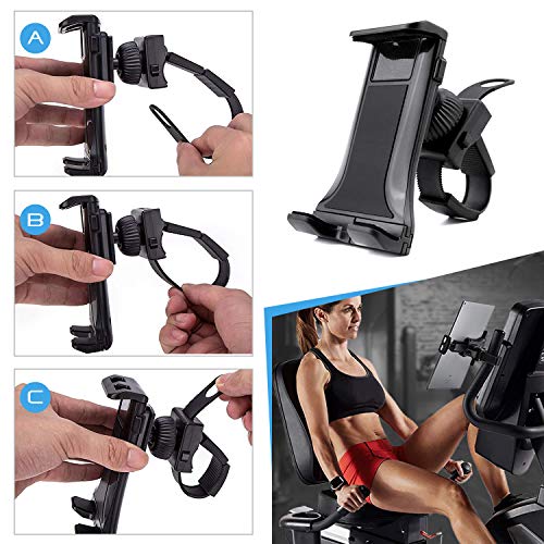 AboveTEK Soporte para iPad/iPhone/Tableta, Antichoque 360° de 3.5 "a 12", Puerto para Tableta con Correa Expandible para Ciclismo Interior/Gimnasio/Cinta de Correr/Bicicleta de Spinning/Elíptica