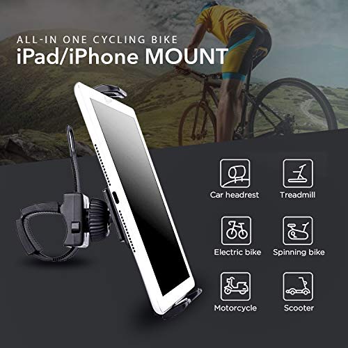 AboveTEK Soporte para iPad/iPhone/Tableta, Antichoque 360° de 3.5 "a 12", Puerto para Tableta con Correa Expandible para Ciclismo Interior/Gimnasio/Cinta de Correr/Bicicleta de Spinning/Elíptica