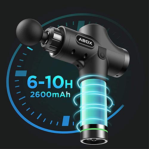 ABOX Pistola de Masaje Muscular, Masajeador de Músculos de Tejido Profundo con 20 Niveles Ajustables, 4 Cabezas de Masaje y Pantalla LCD, Ultra Silenciosos para Relajación Recuperación Fatiga ABOX Pistola de Masaje Muscular, Masajeador de Músculos de Tejido Profundo con 20 Niveles Ajustables, 4 Cabezas de Masaje y Pantalla LCD, Ultra Silenciosos para Relajación Recuperación Fatiga