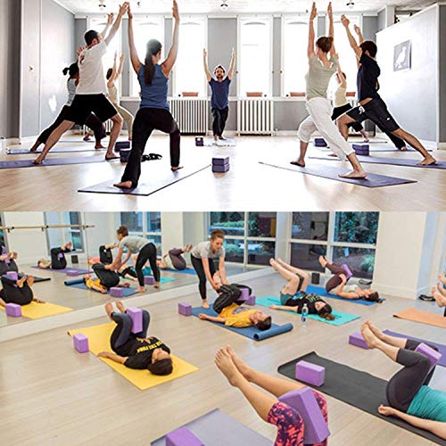 Abree 2pcs Bloques de Yoga+Correa - Bloque de Espuma EVA de Alta Densidad para Hacer Ejercicios en Casa-Set de Yoga para Mejorar Fuerza y Flexibilidad Yoga/Pilates Amantes (Violeta)