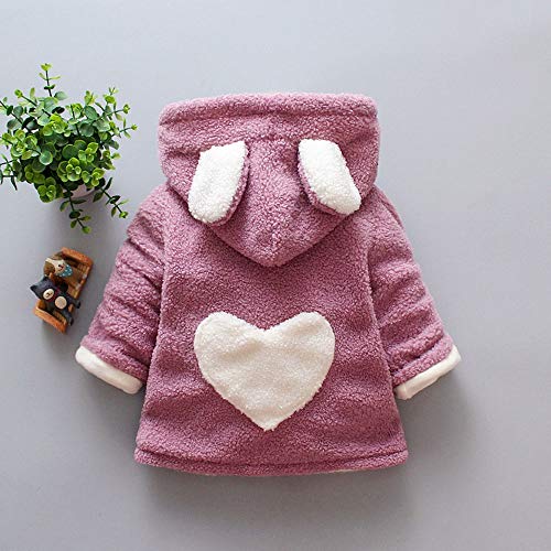 Abrigo De AlgodóN BebéS NiñAs Abrigo De Peluche Suave Y Confortable Chaqueta Abrigada Sudadera Con Capucha Bolsillo BotóN Abrigo Orejera De Conejo De Dibujos Animados(Púrpura,18-24 meses/95-100)