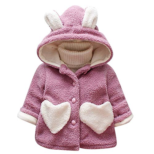 Abrigo De AlgodóN BebéS NiñAs Abrigo De Peluche Suave Y Confortable Chaqueta Abrigada Sudadera Con Capucha Bolsillo BotóN Abrigo Orejera De Conejo De Dibujos Animados(Púrpura,18-24 meses/95-100)