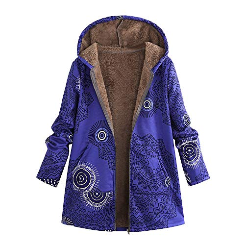 Abrigo De Invierno Mujer Libre Abrigos para Mujer Rebajas Talla Grande Abrigo con Capucha De Manga Larga Vintage Cremallera Señoras Abrigos con Bolsillos Gruesos De Lana riou (2-Blue, M)