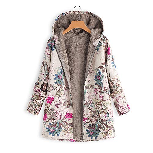 Abrigos para Mujer Invierno Chaqueta Suéter Floral Bolsillos con Capucha Jersey Tallas Grandes Sudadera con Capucha Caliente Y Esponjoso Gruesas Cerrojo De Capa Mantene Lino Ropa riou