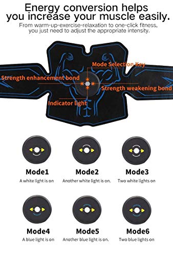 ABS estimulador muscular tóner, abdominal cinturón de tonificación muscular inteligente ccsme Body Trainer, recargable 6 Modos USB y 10 niveles de estimulación eléctrica muscular inalámbrica Cinturón