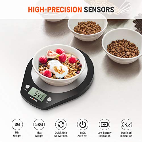 ACCUWEIGHT Báscula de Cocina Digital Balanza Alimentos Electrónica con Plataforma de Acero Inoxidable para Peso de Comida, 5 kg/11lbs