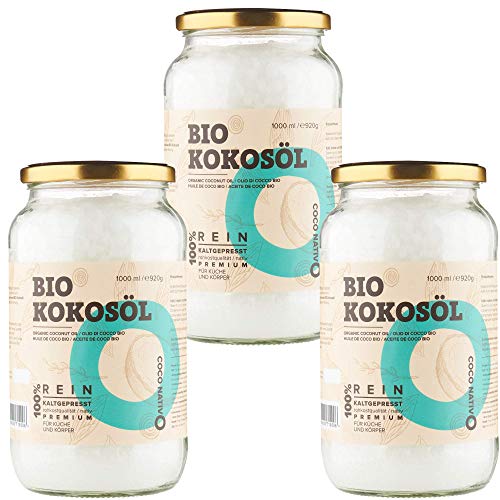 Aceite de Coco CocoNativo Orgánico Virgen Extra Ecologico 3x1000 ml (3 Liter), Extracción En Frío, Fuente De Energía Natural Para Deportistas, Suplemento Alimenticio, Para Cocinar, Para El Pelo Aceite de Coco CocoNativo Orgánico Virgen Extra Ecologico 3x1000 ml (3 Liter), Extracción En Frío, Fuente De Energía Natural Para Deportistas, Suplemento Alimenticio, Para Cocinar, Para El Pelo