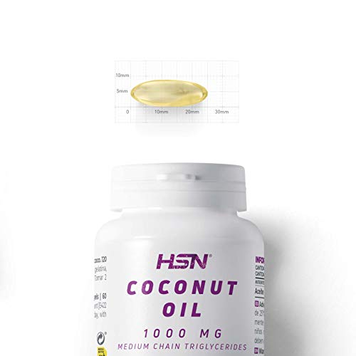 Aceite de Coco de HSN | 1000 mg Coconut Oil | Ácidos Grasos de Cadena Media (MCT's) + Acelera el Metabolismo + Energía Natural + Para Perder Peso | Sin Gluten, Sin Lactosa, 120 perlas