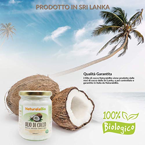 Aceite de Coco Ecológico Extra Virgen 200 ml. Crudo y prensado en frío. 100% Orgánico, Puro y Natural. Aceite bio nativo no refinado. País de origen Sri Lanka. NaturaleBio
