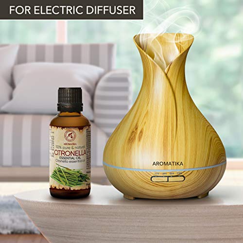 Aceite Esencial de Citronela 50 ml - Cymbopogon Winterianus - Aceite de Citronela 100% Puro & Natural - Baсo aromбtico - Para sauna - Masaje - Cosmйticos - Botella de vidrio