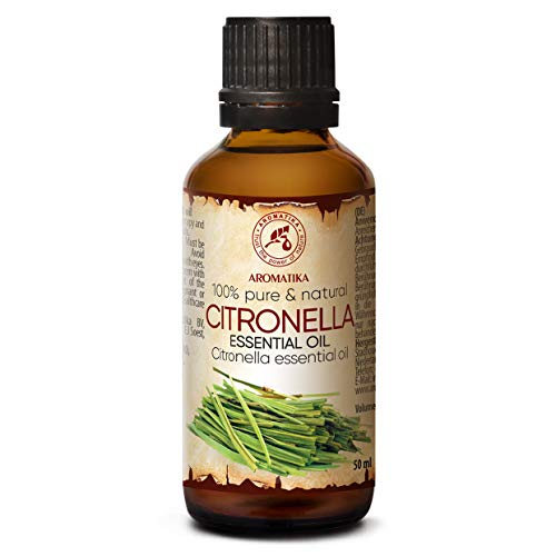 Aceite Esencial de Citronela 50 ml - Cymbopogon Winterianus - Aceite de Citronela 100% Puro & Natural - Baсo aromбtico - Para sauna - Masaje - Cosmйticos - Botella de vidrio