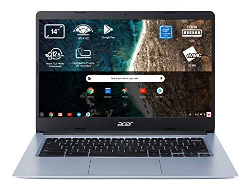 Acer Chromebook 314 - Portátil 14" FullHD (Intel Celeron N4020, 4GB RAM, 64GB eMMc, Intel UHD Graphics, Chrome OS), Teclado QWERTY Español, Color Plata