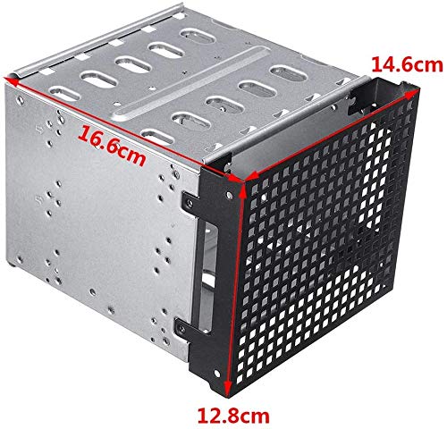 Acero Inoxidable 5.25incha 5X 3.5inch SATA SAS HDD Estante Jaula Duro Conductor Bandeja Caddy con Ventilador Space - Disco Duro Jaula Adaptador Rack Soporte - Plata + Negro