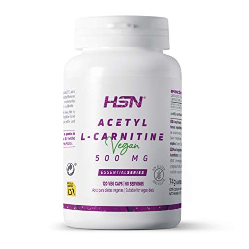 Acetil L Carnitina de HSN | 500mg | ALCAR: Producción de Energía + Perder Peso + Función Cognitiva (Nootrópico) | Vegano, Sin Gluten, Sin Lactosa, 120 Cápsulas Vegetales