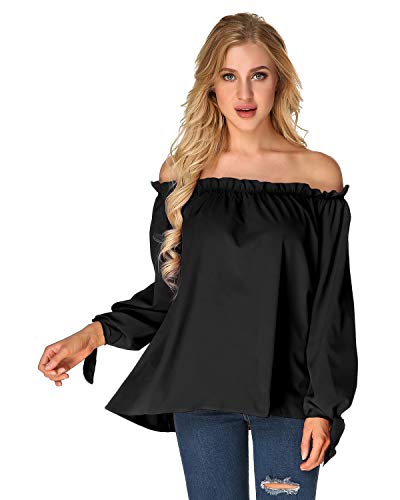 ACHIOOWA Mujer Camiseta Manga Larga Sexy Hombros Descubiertos Otoño Blusa Elegante Casual Top Shirt 814413-Negro S ACHIOOWA Mujer Camiseta Manga Larga Sexy Hombros Descubiertos Otoño Blusa Elegante Casual Top Shirt 814413-Negro S