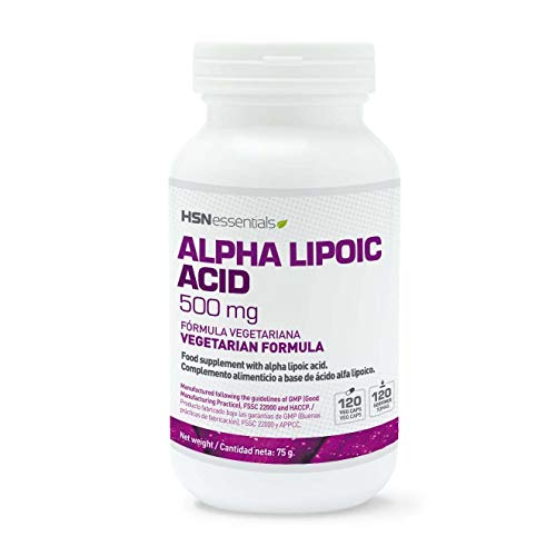 Ácido Alfa Lipoico de HSN | ALA 500mg | Suministro para 4 Meses | Antioxidante + Eleva los Niveles de Glutatión + Antienvejecimiento | Vegano, Sin Gluten, Sin Lactosa, 120 Cápsulas Vegetales