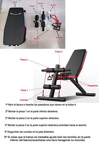 Acobonline Banco de Pesas Ajustable para Fitness, Banco de Musculación Multifunción para Entrenamiento de Cuerpo Entero, Respaldo abatible, diseño Compacto, Antideslizante. (Modelo A)