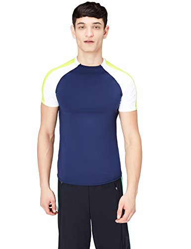 Activewear Camiseta Bicolor para Hombre, Azul (Navy/ White/citrine), Medium