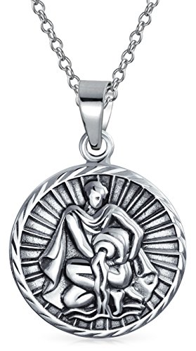 Acuario Signo Del Zodíaco Astrología Horóscopo Medallón Colgante Redondo Para Hombres Mujer Collar De Plata Esterlina