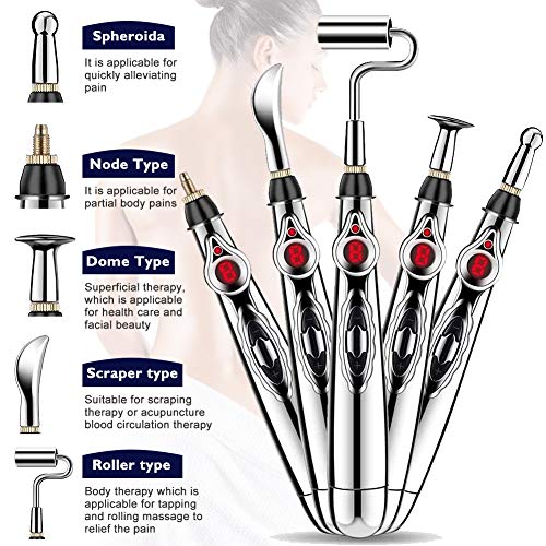 Acupuncture Pen, Acupuntura Masaje Pen, Pluma de Acupuntura Electrónica, Pluma de Masaje Electrónico, Masajeador de Energía de Punto de Acupuntura Meridiano Eléctrico 5 en 1 Para Aliviar el Dolor