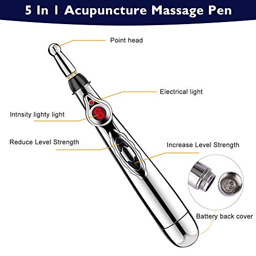 Acupuncture Pen, Acupuntura Masaje Pen, Pluma de Acupuntura Electrónica, Pluma de Masaje Electrónico, Masajeador de Energía de Punto de Acupuntura Meridiano Eléctrico 5 en 1 Para Aliviar el Dolor