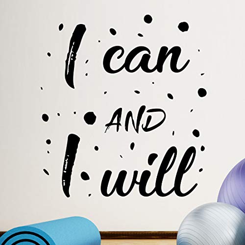 Adhesivo de pared con texto en inglés"I can I will motivational Home Gym Wall Art Decoración para el hogar, póster inspirador, póster de entrenamiento, decoración positiva del hogar, plantillas