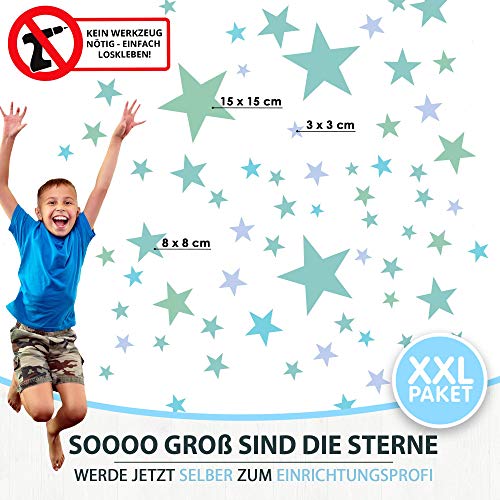 Adhesivo de pared de 50 estrellas para la habitación de los niños - colores pastel, cielo estrellado de bebé para pegar en la decoración de la pared de adhesivo de pared, turquesa