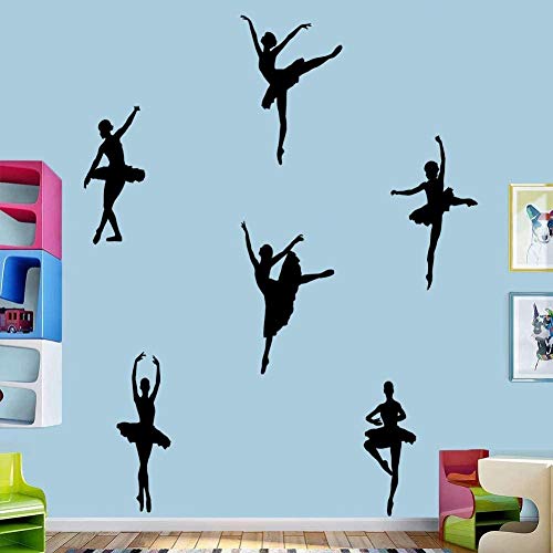 Adhesivo decorativo para pared con diseño de bailarina y bailarina en color negro, extraíble, para sala de baile, mujeres, dormitorio, vinilo decorativo