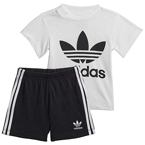 adidas Short tee Set, Unisex niños, Top:White/Black Bottom:Black/White, 6-7Y